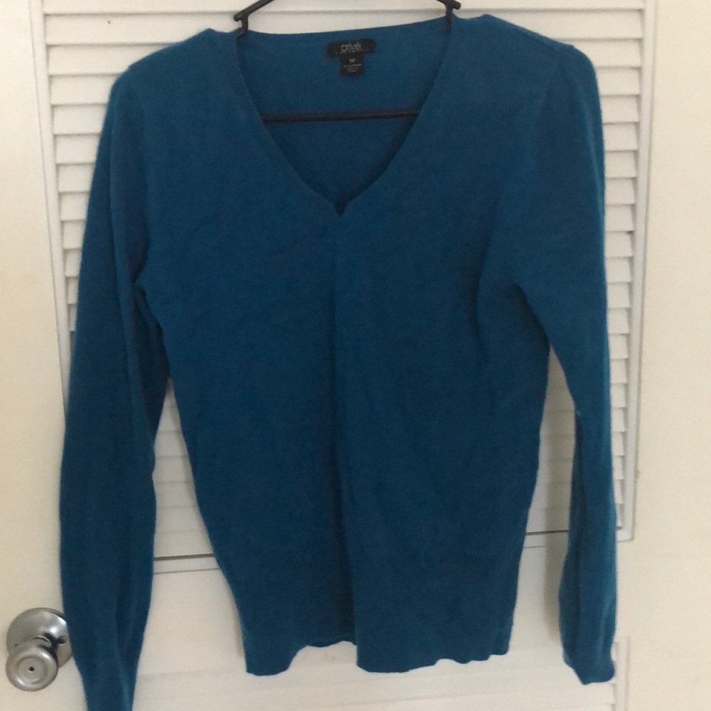 Blue Cashmere V-Neck Sweater
